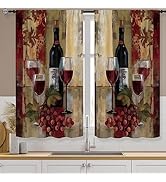 Famiffty Red Wine Kitchen Curtains 27.5W X 39L Inch 2 Panels Rod Pocket Vintage Burgundy Abstract...