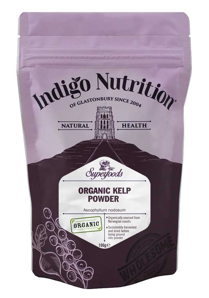 Indigo Herbs Organic Kelp Powder 100g | Ascophyllum nodosum | Natural Iodine Supplement Seaweed | Supplement from Scotland