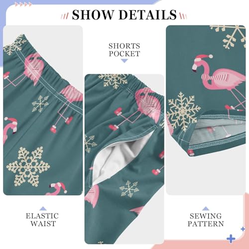 Flamingo Snowflake Boys Long Pants Soft Trousers Elastic Waist Kids Lounge Bottoms with Pockets S-XL4