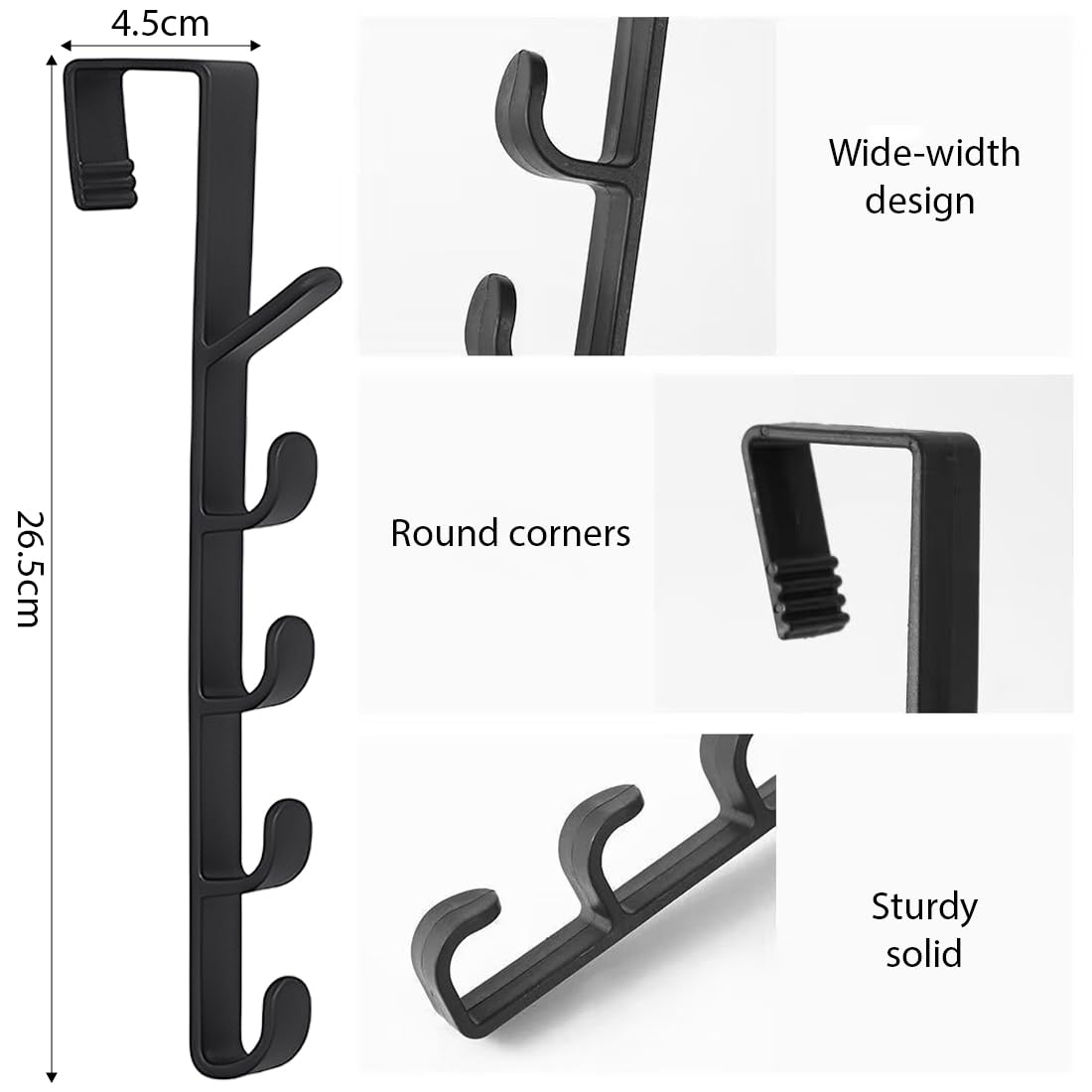 4 Pezzi Ganci Per Porta, Appendi Abiti Da Porta Senza Fori, Crogioni Per Abiti A Sospensione Per Porte, 5 Crogioni, Per Porte, Armadi, Creme, Bagni (Nero, Bianco, 4,5 * 26,5 cm)