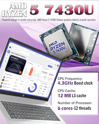 Image of HP 17.3 Touchscreen Laptop Computer, 17.3 inch 250 nits Anti-Glare Display, Ryzen 5 7430U(UP to 4.3GHz), Backlit Keyboard, 16GB RAM+512GB SSD, Windows 11 Pro, Fast Charge, AI Copilot Key