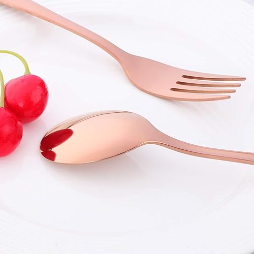 Miniatura 5 de Juego de cubiertos de 6 piezas de cubiertos de acero inoxidable 188 para 2, utensilios seguros de cocina sin BPA, pulido con espejo (oro rosa)