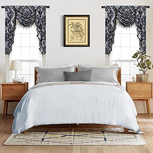 NAPEARL Black Valance for Windows-Waterfall Window Valances for Living Room, Decorative Kitchen Window Valance with Beads, Luxury Swag Valances for Windows (41-Inch Wide, 1 Panel)