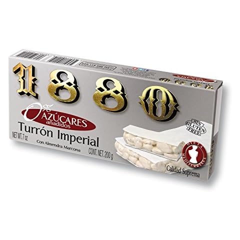 1880 - Imperiales Turrón ohne Zuckerzusatz, knusprige Textur, höchste Qualität, in Portionen geschnittene Tafel, 0% Zuckerzusatz, traditionelles Turrón, glutenfrei, Mandel, 200 Gramm Cover