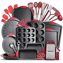 Pans Set-39PC Silicone Handles, Durable Steel BPA Free Bakeware, Oven Safe Cookie Sheets for Baking Nonstick Set with Utensils-Brown, 39 Piece JT-BS-BRN29PC-BLK