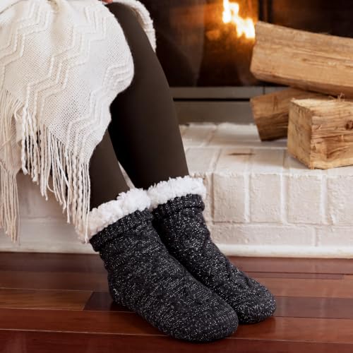 Image of Slipper Socks for Women with Grippers Non Slip, Sherpa Lined Slipper Socks