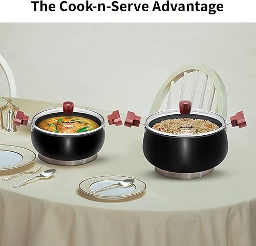 Miniatura 5 de Hawkins Futura - Cook n Serve Handi de 5 litros, anodizado duro Biryani Handi con tapa de vidrio, cacerola, sartén, negro (ACH50G) pulido