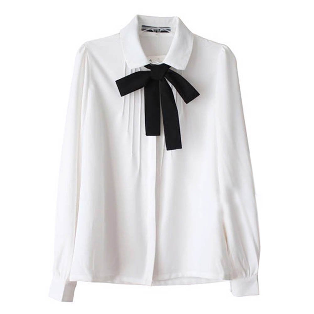 Women Short Sleeve Peter Pan Collar Blouse Kawaii Girls School Uniform White Shirt Lady Bowknot OL Button-Down Shirts