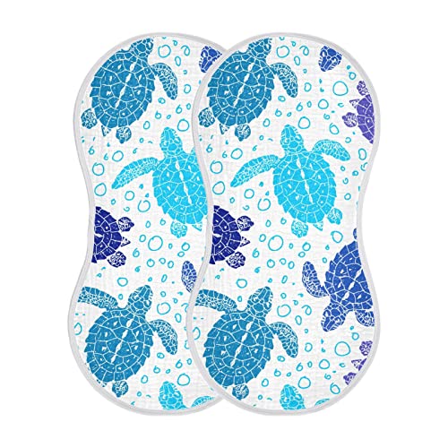 Sea Turtle Ocean Bubble Marine Turtles Muslin Burp Cloths for Baby 2 Pack 100% Cotton Baby Washcloths Bibs for Boy Girl