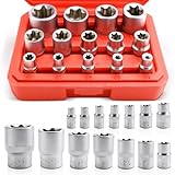 Außen Torx Nuss Set,14tlg Torx Steckschlüsselsatz 1/2 1/4 3/8 zoll Stecknüsse, Außentorx E4-E24 Steckschlüsseleinsätze aus CR-V für KFZ-Werkzeug