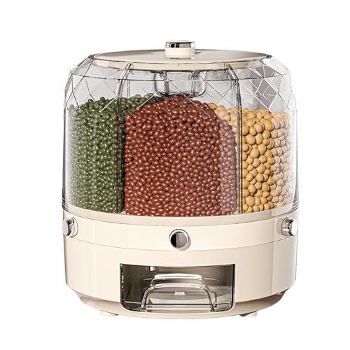 Dispenser trasparente per alimenti secchi - Organizzatore di cereali multi-sezione, conservazione degli alimenti rotante in 6 parti | Dosatore Cereali a 6 Scomparti, Dosatore Cereali Rotante per Porta