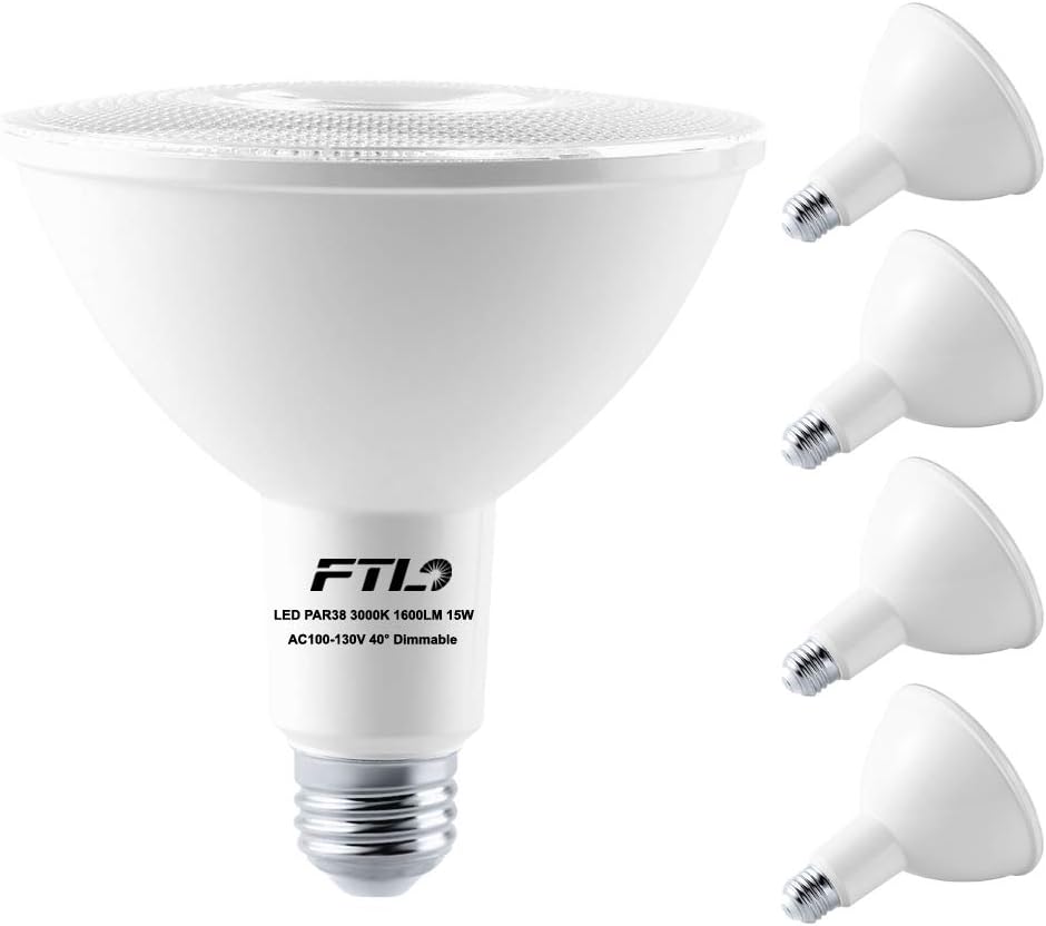 PAR38 LED Flood Light 3000K Warm White Dimmable 100W Halogen Bulb Replacement 15W 1600LM E26 Spot Lights for Outdoor Indoor Ceiling Recessed Lighting 4-Pack
