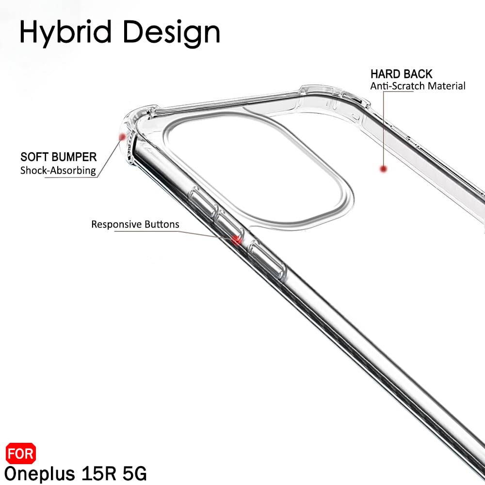 TheGiftKart for OnePlus 15R Case | Shockproof Clear Hard Back Cover | Raised Bumps for Camera & Screen Protection | Hybrid 360 Degree Protection OnePlus 15R Back Cover (PC & TPU, Transparent) — Amazon image 5