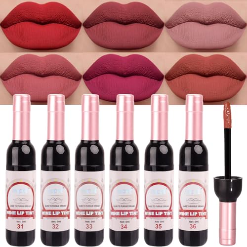 evpct Wine Bottle Lip Tint Stain 6 Colors Set Ruby