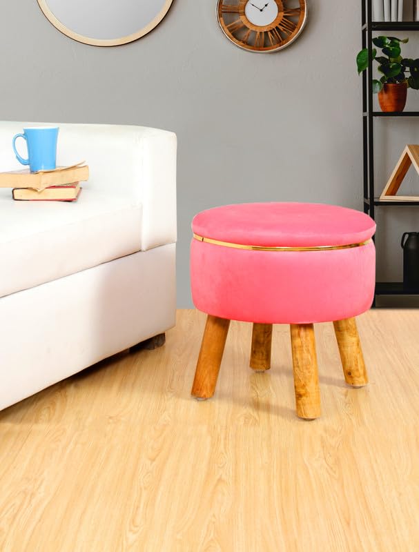 Image of Premium Velvet Round Ottoman Stool Cover - Stretch Ottoman Slipcover for Vanity & Footstool - Washable, East to Remove & Fits in 16-Inch Diameter, 8 Inch Box Height, Babypink (SC-Babypink)