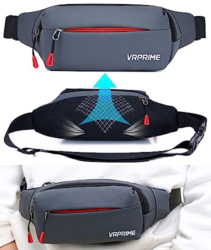 VRPRIME Waist Bag for Men | Fanny Waist Pouch Pack | Small Chest Bags for Boys | Travel Side Sling Waist Bag | Travel Essentials for Running, Riding a Bike (Grey)