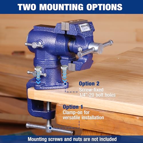 Image of WORKPRO Dual Jaws Table Vise 2.5 inch & 1.5 inch, 360 Swivel Clamp-On Bench Vise | Multi-Purpose Vice for Workbench, Portable Small Vise, Table Clamp Bench Vise with Anvil for Woodworking, Metalworking, DIY