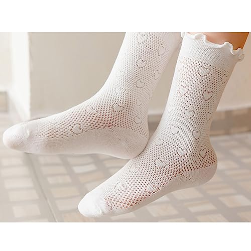 Girls Spring And Summer Mid Thigh Socks Solid Color Mesh Breathable Combed Cotton Ruffle Cute (Mint Green, 6-8 Years)2