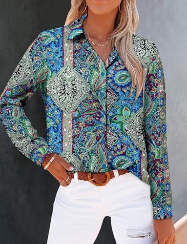 Image of Magritta Women's Shirts Fashion Casual Loose Fit Long Sleeve Button Down Lightweight Collared Blouse Tops