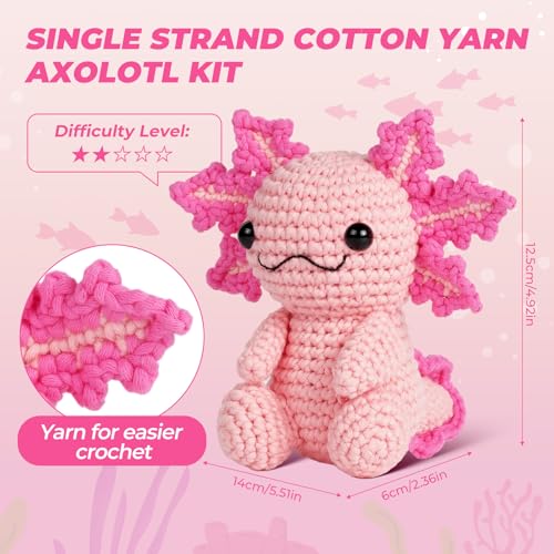 Image of Gipony Crochet Kit for Beginners, Crochet Animal Kits,Crocheting Kit for Starters with Step-by-Step Video Tutorials, Beginner Crochet Kit for Adults (Axolotl 1Pack)