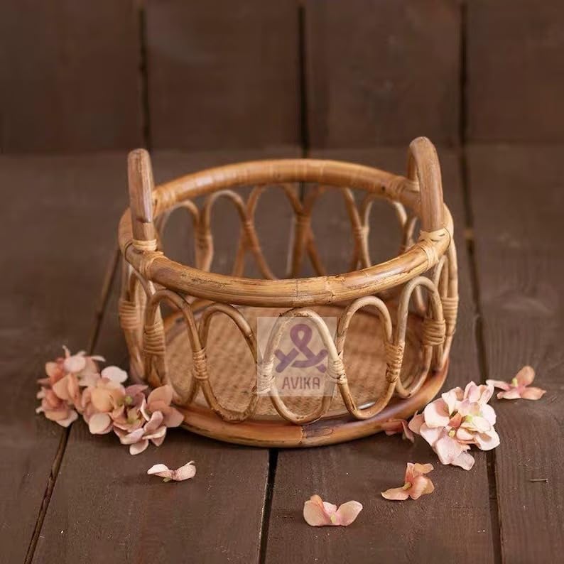 Buy CRAFTCANE Round Bamboo Cane Posing Basket for Newborn Photo Props