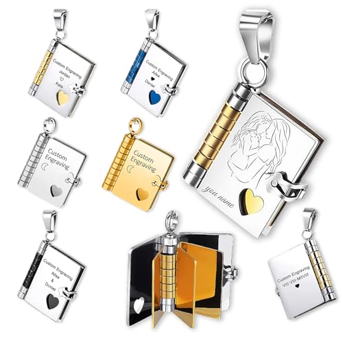 Custom Message Mini Book Pendant, Personalized Couple Book Necklace, My Incredible Daughter Book Necklace, Adjustable Silver 18k Gold Book Necklaces with 6 Pages of Engraved Information