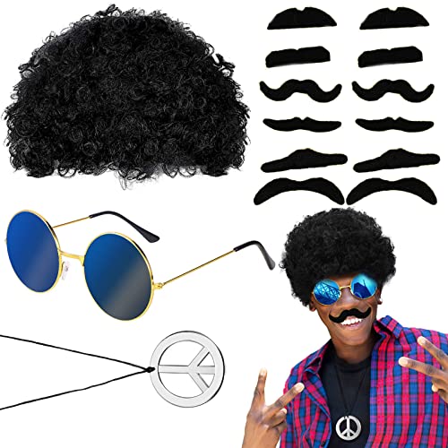 BDSHUNBF 15PCS Herren Perücke, Hippie Kostüm Set, 60er 70er Jahre...