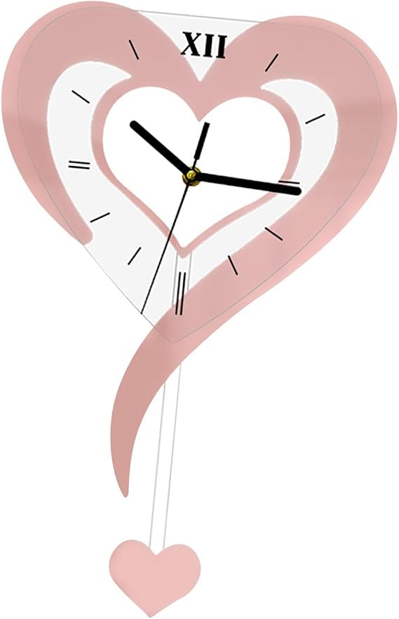 Heart Shaped Wall Clock Acrylic Decorative Multifunctional Wall Clock Gift Home Decoration for Kitchen, Pink