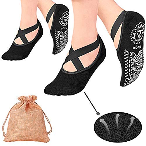 Yoga Socks, 2 Packs Pilates Socks Non Slip Women - Rendvieet Slip Grips