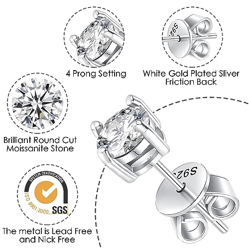 Moissanite Stud Earrings 1-4ct S925 Sterling Silver Earrings Moissanite Earrings Hypoallergenic Lab Created Diamond D Color Jewelry Gifts for Women Men Valentine's Day4