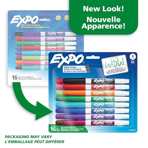 Expo Dry Erase Markers, Whiteboard Markers with Low Odour Ink, Fine Tip, Assorted Vibrant Colours, 16 Count image 3