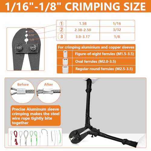 Kit de Cable de Acero 1/16 de 100 pies con Tensor de Tensión de Tornos M5, Herramienta para Crimpar Cable de Acero miniatura 6