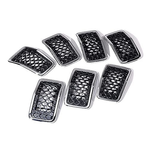 Image of Full Set Matte Black Honeycomb Mesh Grille Insert + Chrome Cover Trim Ring Compatible with 2019-2021 Jeep Cherokee