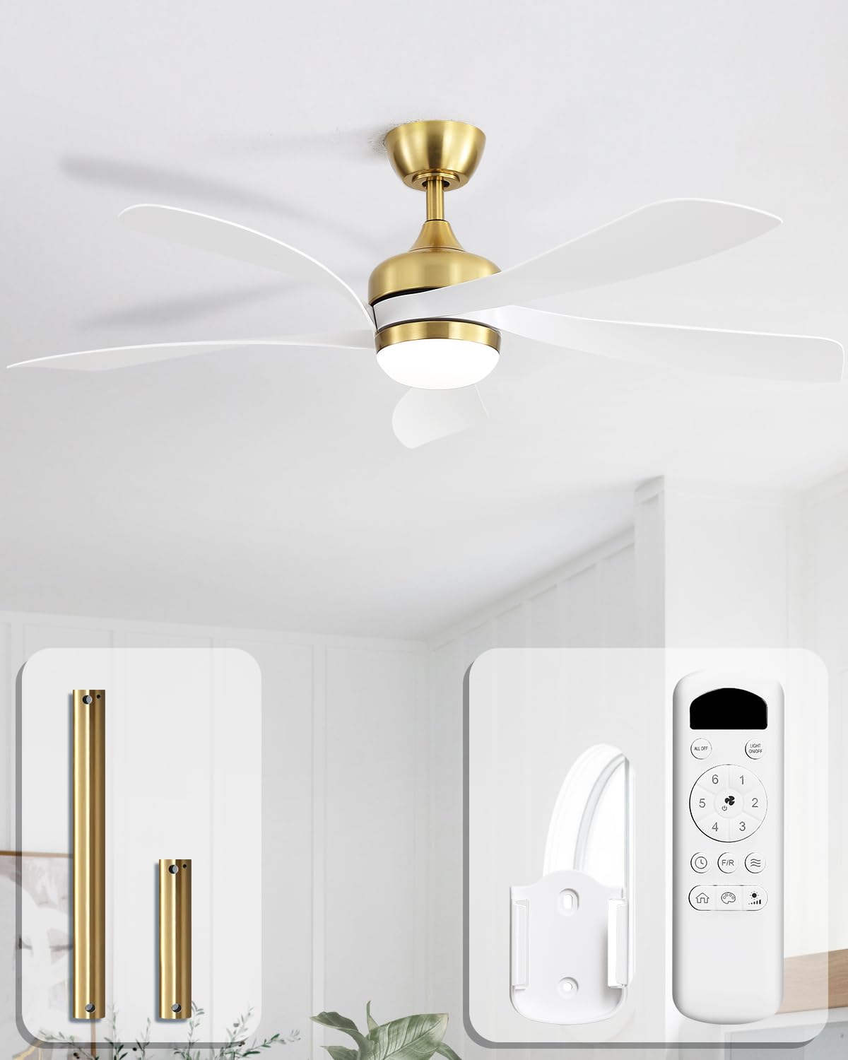 Sofucor 132cm Ventilador de Techo con Luz Mando a Distancia, LED Silencioso Ventilador Techo, 3 Temperaturas de Luz, Motor DC, Temporizador, 6 Velocidades para Dormitorio Salon Estar Cocin