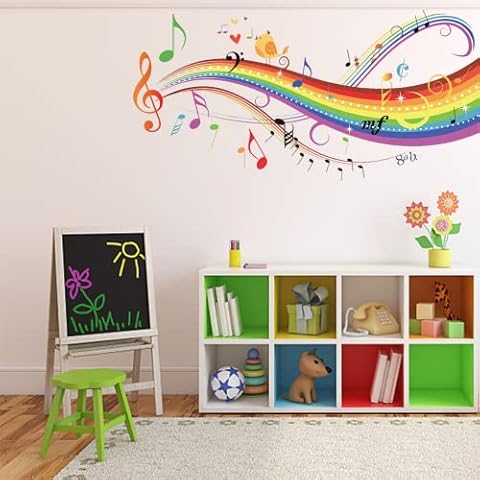 PLIGREAT Colourful Rainbow Music Notes Wall Stickers Cover