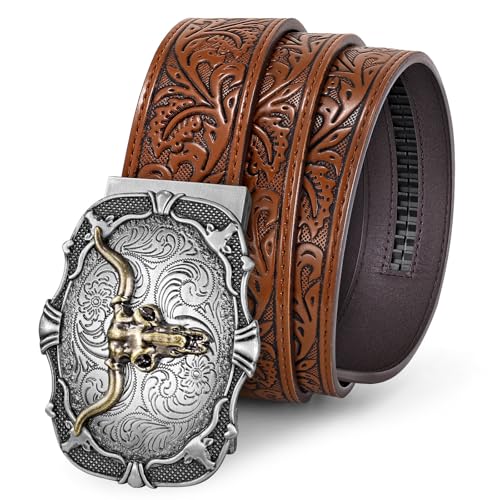 BELTROAD Cowboy Ratchet Belts for Men Women Western Belt Mens Ratchet Belt Leather Brown Western Belt Ratchet Cowboy Country Christmas Gift