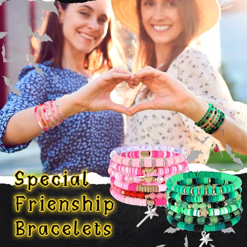 12 Pcs Green and Pink Friendship Matching Witch Bracelets Stackable Beaded Bracelets Women Couples BFF Jewelry Gifts for Witch Halloween Fans Wedding Party Accessories4