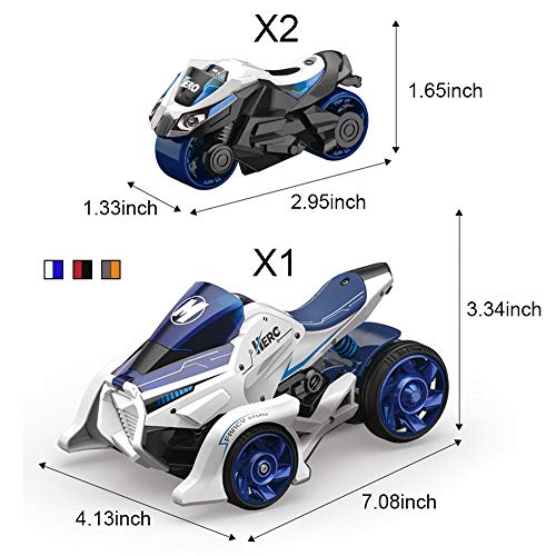 Gilumza Pull Back Car Motorcycle Toys, Pull Back Vehicles Racing Cars Launcher Toy with Music Lighting, Die-cast 2 in 1 Catapult Race Trinity Chariot Gift for Christmas Brithday (White&Blue) - Thumbnail 4