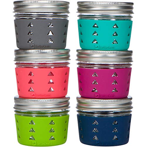 Image of JarJackets Silicone Mason Jar Protector Sleeve - Fits 4oz Jelly Jars | Package of 6 | Multicolor (Multicolor, 6)