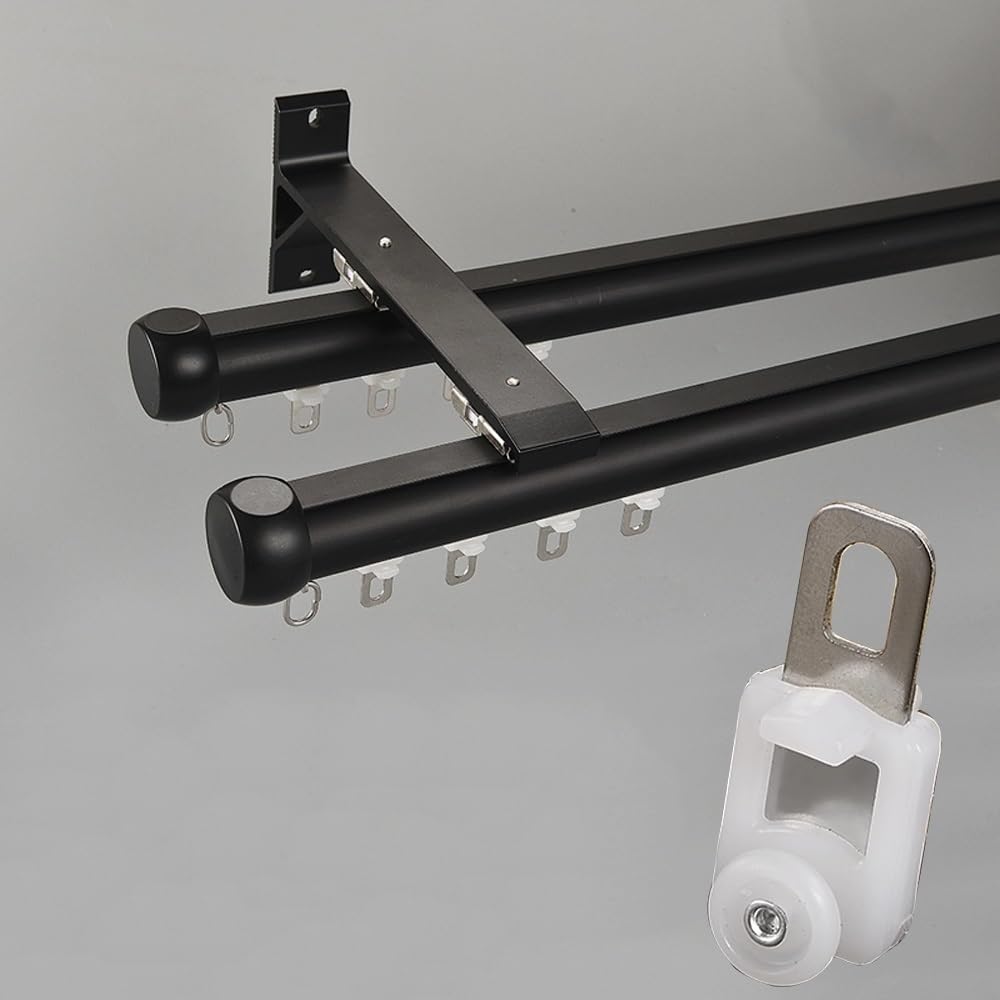 Tringle à rideaux réglable coulissante noire 270 cm rail silencieux de plafond