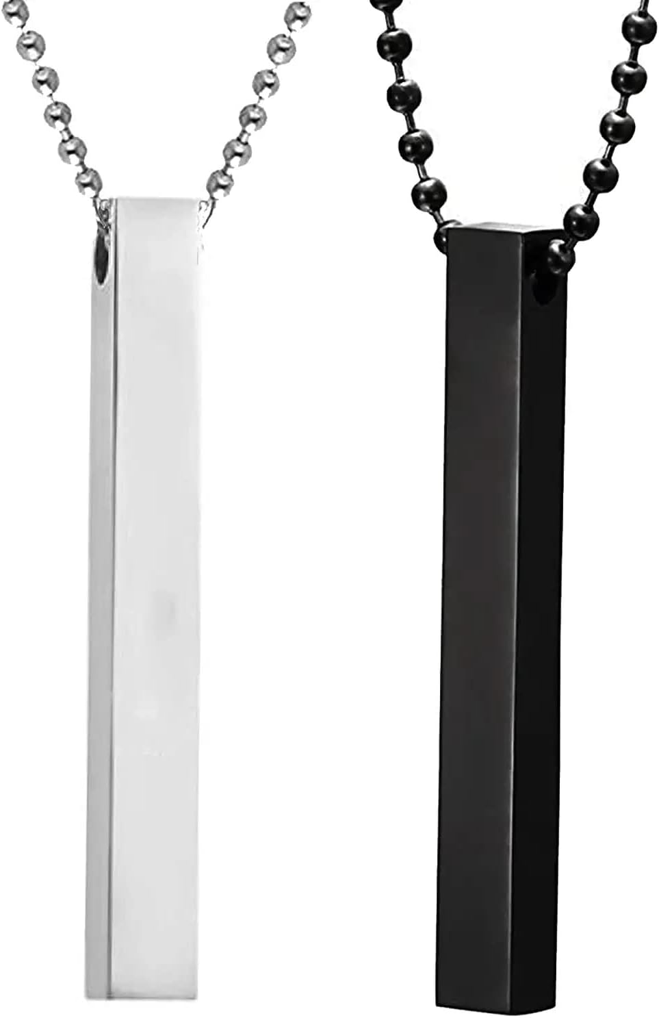 Men's Jewellery 3D Cuboid Vertical Bar/Stick Stainless Steel Black Silver Locket Pendant Necklace Chain For Boys and Men Unisex Birthday Gift Anniversary Love Gift Silver Chain Necklace