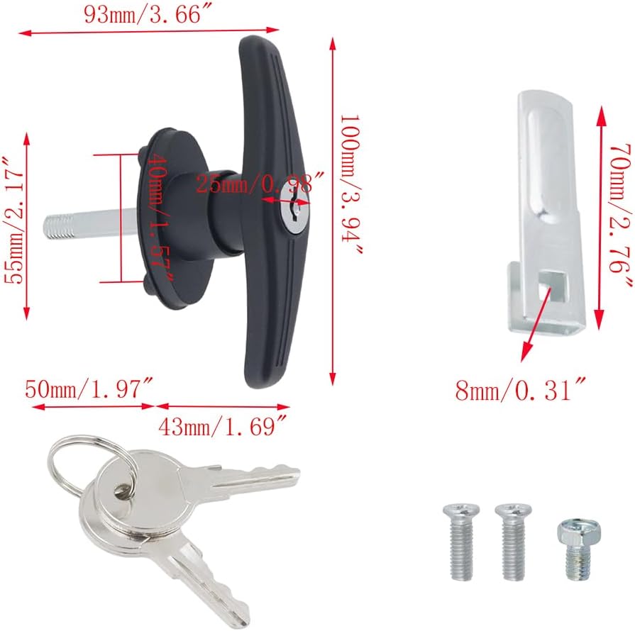2pcs Truck Cap Locking T-Handles with Keys Heavy Duty Truck Cap Camper Shell T-Handle Locks Keyed Alike Black RV Door Latches Left Side Truck Bed Topper Door Lock Replacement (Left Side)
