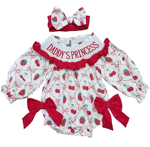 Deerhobbes Design your own Newborn Baby Girl Smocked Romper - Bow pattern Ruffle Sleeve Bubble Bodysuit for Summer