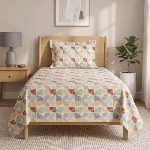Image of LANE LINEN Symphony 100% Cotton 144TC Single Bedsheet Set, 2 Piece, Printed