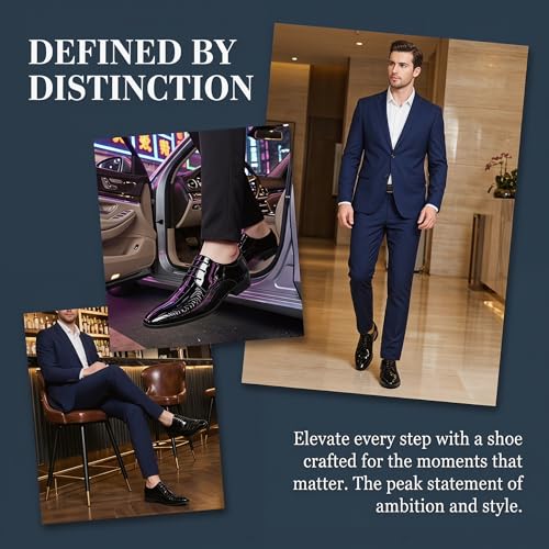 Image of Men's Crocodile Print Patent Leather Oxfords - Formal Business Lace-Up Dress Shoes for Wedding Prom Tuxedo