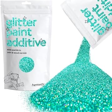 Hemway Glitter Paint Additive - Turquoise Blue Holographic | 100g Metallic Flakes for Adding Sparkle to Paints & Wood Varnish | Add to Emulsion, Acrylic & Latex for Indoor Sparkly Walls