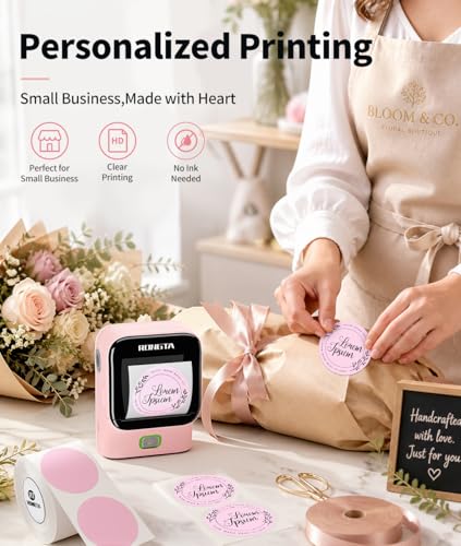 Image of Rongta 2 Inch Pink Label Maker Machine+2'' Round Pink Labels-170pcs /Roll