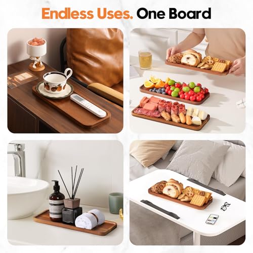 HOMKULA Small Solid Acacia Wood Serving Trays and Platters - Wooden Mini Charcuterie Boards, Rectangle Cheese Board for Food, Bathroom, Home Decor, Kitchen Counter, (14" x 5.5", 1 Pack) - Thumbnail 4