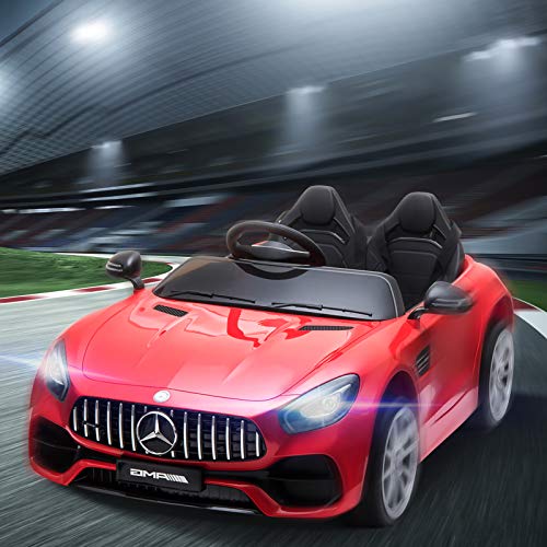 OOTORI 2 Seater Kids Electric car, Benz Car for Kids with 12V Battery/2.4G Remote Control/Switch Doors/Bluetooth/Safety Belt 46” L x 29” W x 19” H (Red)