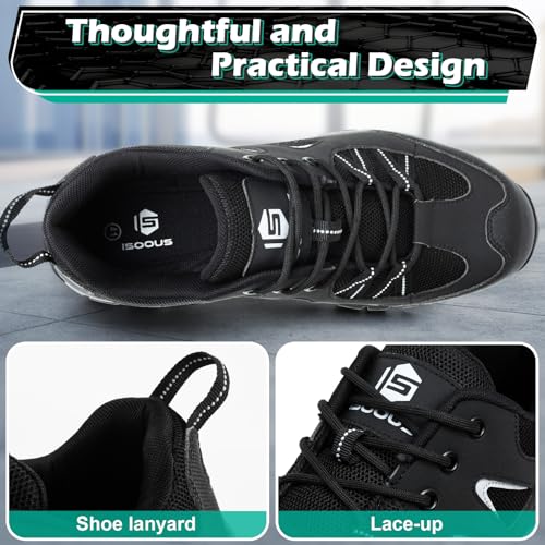 ISOOUS Steel Toe Shoes for Men Women Work Safety Shoes Air Cushioned Steel Toe Sneakers Indestructible Comfortable Safety Tennis Shoes Non-Slip Lightweight Breathable Puncture Proof Ergonomic Design by ISOOUS - Used condition - Image 3